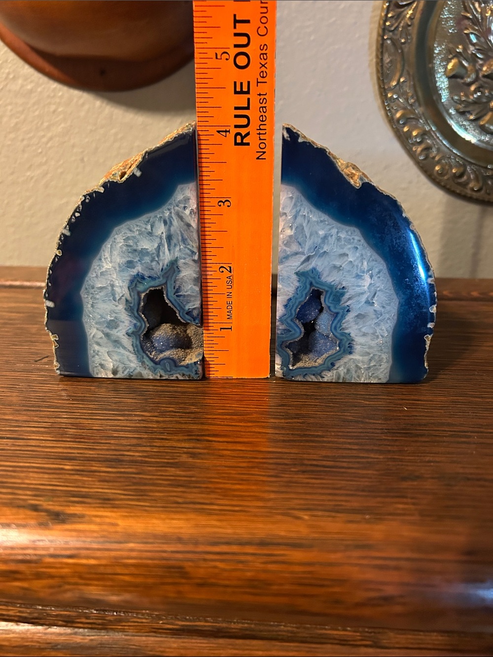 Blue Agate Geode Stone Bookends Crystal Natural Rock Made In Brazil.